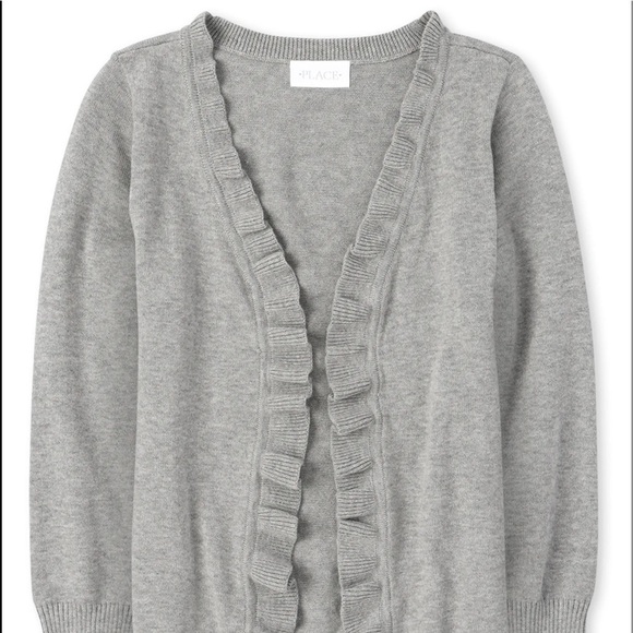 𝅺girls Uniform Ruffle Open Front Cardigan - H/T Smoke - Picture 1 of 3
